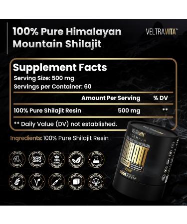 VELTRAVITA 100% Pure Himalayan Shilajit Resin Gold 500 Organic | High Potency 75%+ Fulvic Acid Humic Acid & 85+ Trace Minerals | Natural Energy & Immune Support for Men & Women | Lab Tested - Buy Online on GoSupps.com