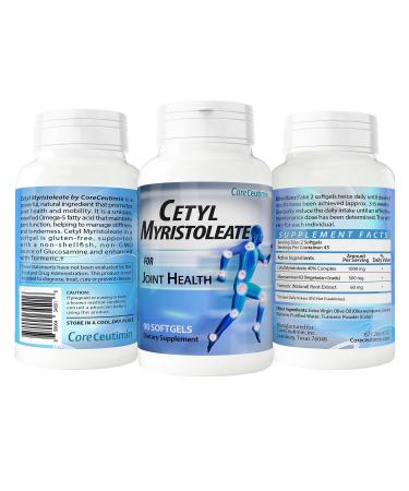 Cetyl Myristoleate Soft Gels Omega 5 Fatty Acid - Ultra Support for Relief from Joint Discomfort & Stiffness - With Glucosamine, Supported by Turmeric - 90 Soft Gels - By Coreceutim