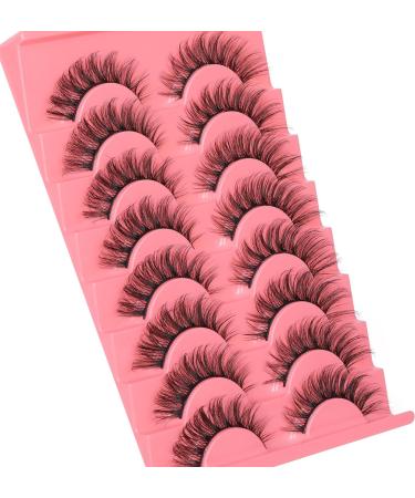 JIMIRE Lashes Fluffy Natural Look Wispy Russian Strip Faux Mink Lashes Cat Eye 14MM False Lashes 8 Pairs Pack - Buy Online on GoSupps.com
