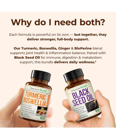 Boswellia Turmeric Curcumin Supplement + Black Seed Oil Bundle Joint Health Immune Support Antioxidants Digestion with Ginger Root Organic Turmeric Powder Cold Pressed Black Seed Oil Capsules - Buy Online on GoSupps.com