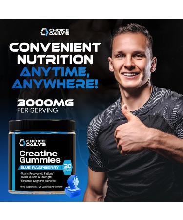 Creatine Gummies - 90 Vegan Friendly Chews - USA Made - Boosts Recovery - Builds Muscle - Enhanced Cognitive Benefits (Large Blue Raspberry) Blue Raspberry 90 Count (Pack of 1) - Buy Online on GoSupps.com