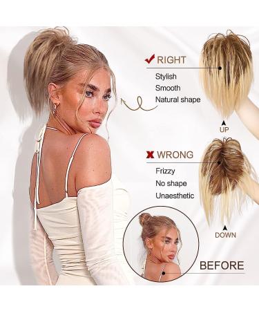 PORSMEER Claw Clip Ponytail Hair Extension 10 Blonde Mix Brown - Messy Bun Chignon Updo for Women/Girls - Buy Online on GoSupps.com