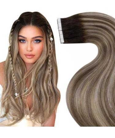 LAAVOO TAPE in Extensions real hair ombre brown real hair extensions tape balayage dark brown and light blonde remy tape on hair extension real hair 50g 20pcs 40cm 40pcs 1.6#3/8/24 - Buy Online on GoSupps.com