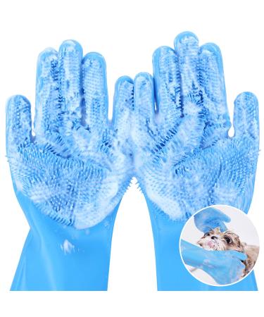 Pecute Pet Grooming Gloves, Heat Resistant Cat Bathing Gloves with High-Density Teeth, Silicone Dog Bathing Gloves with Enhanced Five Finger Design, Bathing and Massaging for Dogs and Cats