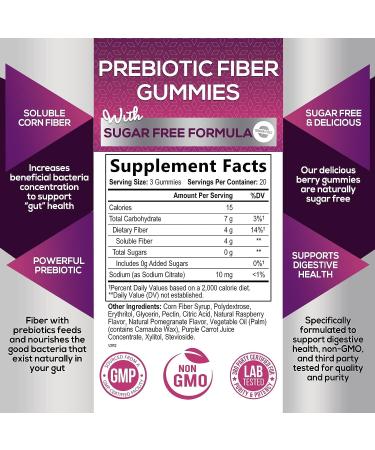Sugar-Free Fiber Supplement Gummies - 4g Soluble Fiber - Plant-Based Prebiotic for Digestive Health - Berry Flavor - 60 Gummies - Buy Online on GoSupps.com