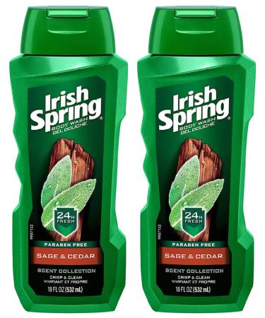 Irish Spring Body Wash - Sage & Cedar - Paraben Free - Net Wt. 18 FL OZ (532 mL) Per Bottle - Pack of 2 Bottles