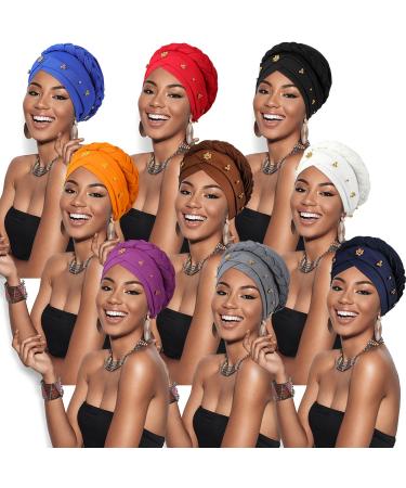 SATINIOR 9 Pieces Women Turban Braid Headscarf Braid Turban Cap Pre-Tied Twisted Braid Hair Covered Wrap Hat  Multicolor  One Size