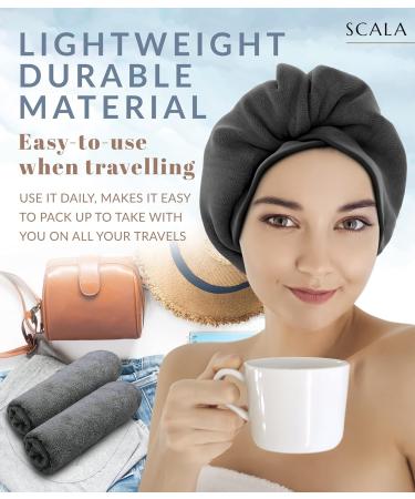 Scala Microfiber Turban Hair Towel for Women - Quick Drying Super Absorbent No Frizz & Knotting - 2 Pack (10x25 inches) for Wet Curly Hair - Buy Online on GoSupps.com