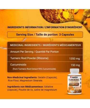 Turmeric Curcumin 95% Pure Curcuminoids (150 count) - 1500 mg. Relieve Joint Pain Anti-Inflammatory & Provides Antioxidants - Buy Online on GoSupps.com
