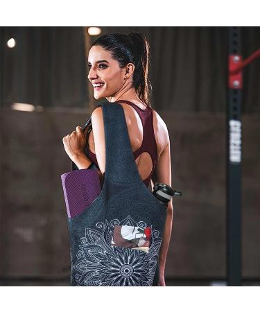 Fashion Printed Yoga Mat Bag with Large Side Pocket - Mandala Black | Fits Most Size Mats | Zipper Pocket Long Tote Yoga Bag - 37 x 15.5 - Buy Online on GoSupps.com