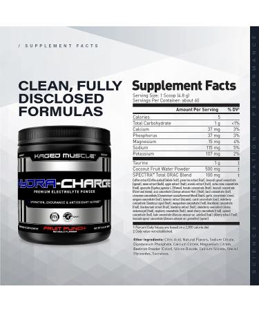 Kaged Muscle Hydra-Charge Electrolyte Powder - Fruit Punch 60 Servings - Buy Online on GoSupps.com