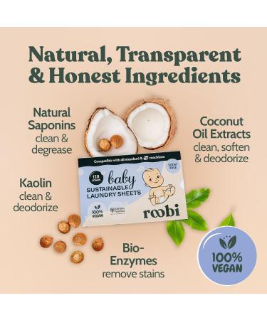 Roobi Unscented Baby Laundry Detergent Sheets | Sensitive Skin Formula | Eco-Friendly for Newborns & Toddlers | 128 Loads - Buy Online on GoSupps.com