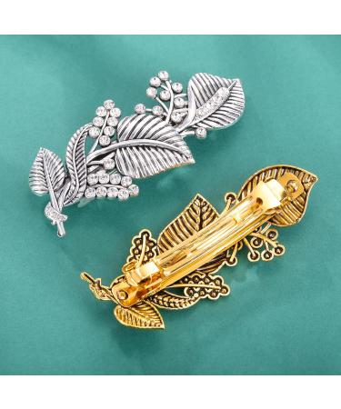 Dreamtimes Oak Leaf Hair Clip Zircon Round Hand Cast Metal Barrette Large Hand Crafted Barrette French Hair Clip Vintage Protection Hair Clip Barrettes Gift for Women Girl (SILVER) - Buy Online on GoSupps.com