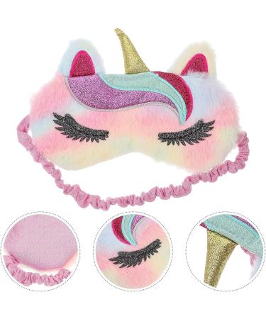 LOGOFUN Plush Cartoon Unicorn Eye Mask - Furry Faux Fur Sleeping Mask for Women & Girls | Adjustable Straps Colorful Sleep Accessory - Buy Online on GoSupps.com