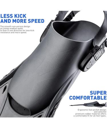 CAPAS Snorkel Fins | Short Adjustable Swim Fins for Snorkeling & Diving | Open Heel Flippers for Adults and Kids | Black L/XL (US Men 9-13 / Women 10-14) - Buy Online on GoSupps.com