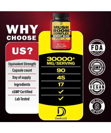 Dedicad 17-in-1 Mushroom Complex Supplement 30000mg - Boost Mood, Memory & Immune System - 90 Capsules - Buy Online on GoSupps.com
