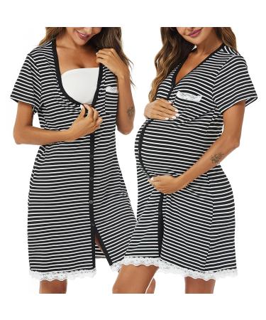Uniexcosm Maternity Nursing Nightdress Women's Short Sleeve Nightwear Soft Button Down Nightgown Stripe Sleepwear Maternity Pyjamas Nightshirt Black Strip S - Buy Online on GoSupps.com