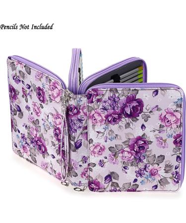 BTSKY Colored Pencil Case- 120 Slots Pencil Holder Pen Bag Large Capacity Pencil Organizer with Handle Strap Handy Colored Pencil Box with Printing Pattern (Purple Flower) - Buy Online on GoSupps.com