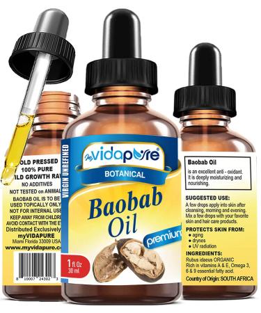 MYVIDAPURE 100% Pure BAOBAB OIL WILD GROWTH RAW for Skin, Hair, Lip and Nail Care. (1 Fl Oz) 1 Fl Oz (Pack of 1)