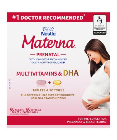 NESTL Materna Prenatal Multivitamin with DHA Supplement | Folic Acid | 60 tablets + 60 DHA soft gels