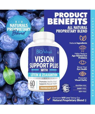 Bio Naturals Eye Vitamin Supplement with Lutein Zeaxanthin Lycopene Bilberry Quercetin & More - All Natural Proprietary Blend Supports Vision & Macular Health - 60 Veggie Capsules 60 Count (Pack of 1) - Buy Online on GoSupps.com
