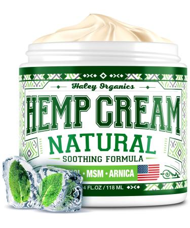 Haley Organics Hemp Cream - Made in USA - Natural Hemp Oil Extract Cream - for Discomfort in Knees Back Elbow and Joint - Muscle Cream infused with Arnica Extract oil MSM and Menthol - 4 Fl Oz
