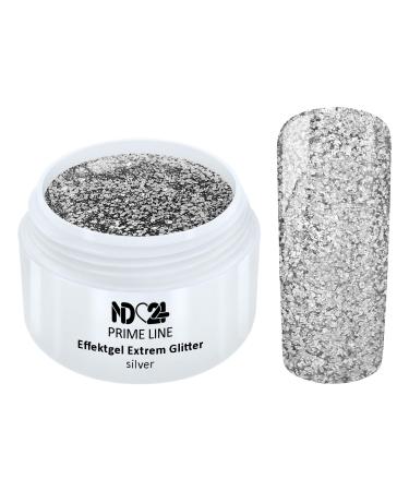 Prime Line - Uv Led Gel Extreme Glitter Effect Silver Glitter Silver - Made in Germany - 5ml