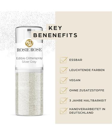 Rosie Rose Glitter Spray 5G - Edible Silver Gray Glitter for Cakes Muffins & Drinks - Perfect Cake Decoration & Creative Baking - Buy Online on GoSupps.com