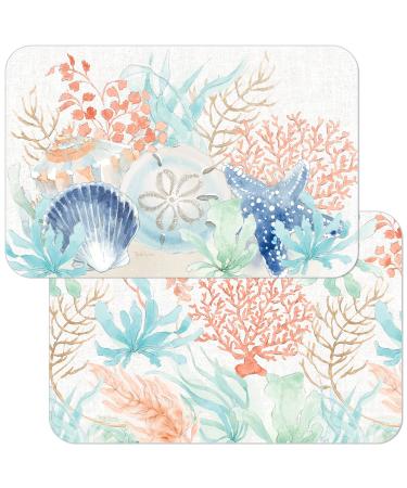 CounterArt Seaside Reversible Easy Care Flexible Plastic Placemat 4 Pack Made in The USA BPA Free Easily Wipes Clean