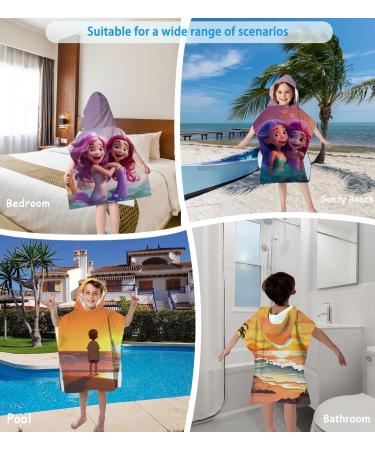 Super Soft Microfiber Bathing Poncho for Kids - Hooded Towel with Mermaid Pattern (76x76cm) for Ages 5-10 - Buy Online on GoSupps.com
