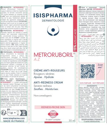 ISISPHARM METRORUBORIL A.Z Anti-Redness Cream 30 ml - Daily releif cream Designed with 15% Azelaic Acid - Color Corrector Reduces Redness Improves Microcirculation - Made in France - Buy Online on GoSupps.com