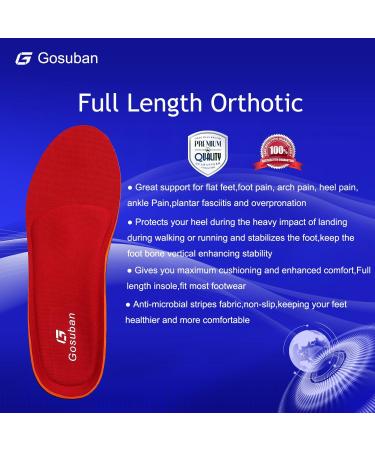 Orthotic Insoles for Flat Feet - Gosuban Maximum Cushion Arch Support Inserts for Plantar Fasciitis - Red, Men's 11-11.5, Women's 13-13.5 - Buy Online on GoSupps.com