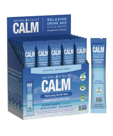 Natural Vitality Calm Magnesium Stick Packets | Relaxing Drink Mix Powder | On-The-Go Pouches | Gluten & Sugar-Free | 255mg Per Serving | 30 Count