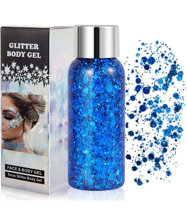 Glitzer face body glitter gel mermaid glitter make -up festival glitter face gel make -up carnival glitter for festival music festivals party masquerade body/face/hair/lips (blue) blue 01 1 pack