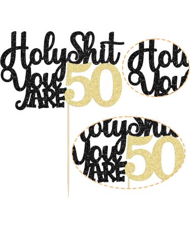 1Pc Holy Shit You are 50 Cake Topper Glitter Funny 50th Birthday Cake Pick for Happy 50th Cheers to 50 Years Old Birthday Party Cake Decorations Supplies Black Gold 50th - Buy Online on GoSupps.com