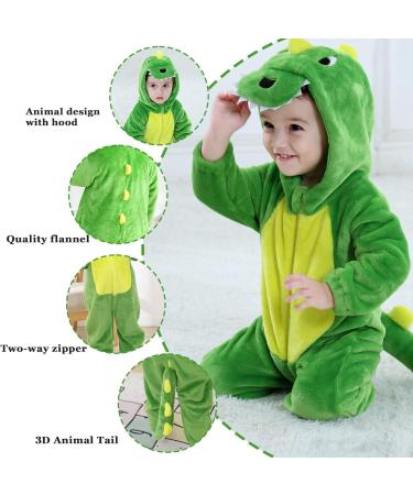 Doladola Unisex Kid's&Toddler's Green Dinosaur Flannel Hooded Rompers Jumpsuit 18-24 Months - Buy Online on GoSupps.com