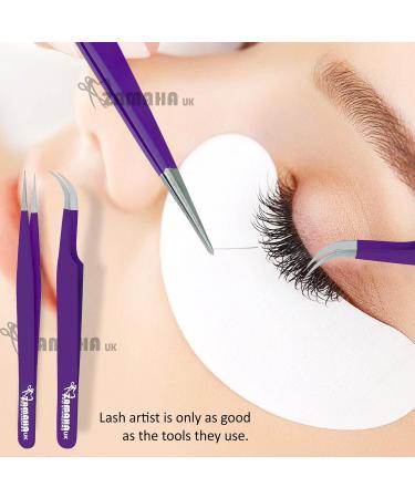 ZAMAHA UK Lash Extension Tweezers | Japanese Stainless Steel | Boot Shape Curved | 3D 4D 6D Angled Tip | Purple Precision Tools | Pack of 2 - Buy Online on GoSupps.com