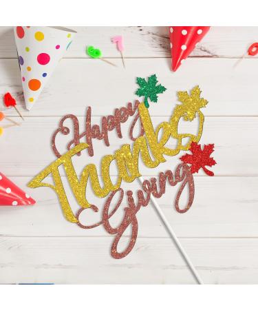 Tenhasi Red & Gold Glitter Happy Thanksgiving Cake Topper Thanksgiving Day Party Decorations Fall Harvest Maple Leaf Cake Decor - Buy Online on GoSupps.com