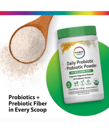 Rainbow Light Daily Probiotic & Prebiotic Powder 20 Billion CFU | 30 Probiotic Strains & Organic Prebiotic Fiber | for Men and Women | Supports Digestive Balance | 4.76 oz - Buy Online on GoSupps.com