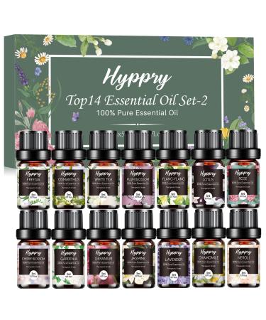 Hyppry Floral Essential Oils Fragrance Oils Set 14 x 5 ML Premium Aromatherapy Scented Oils for Diffusers for Home - Lavender Rose Freesia Ylang-Ylang Jasmine Chamomile Neroli Cherry Blossom Floral Scent