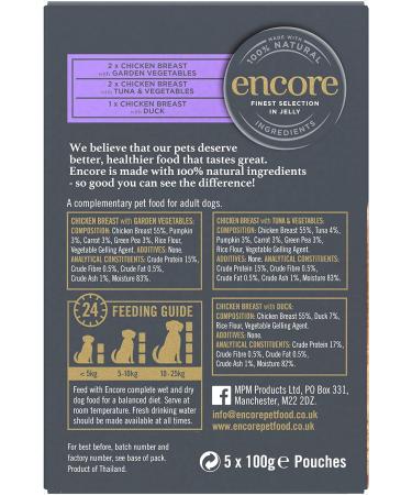Encore Natural Wet Dog Food Pouches Finest Chicken Selection in Jelly 5x100g Pouches Chicken Finest Selection in Jelly 100 g (Pack of 5) - Buy Online on GoSupps.com