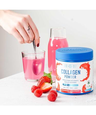 Applied Nutrition Collagen Powder - Strawberry & Raspberry - 5000mg Hydrolysed Bovine Peptides with Vitamin C, Hyaluronic Acid & Biotin (165g) - Buy Online on GoSupps.com