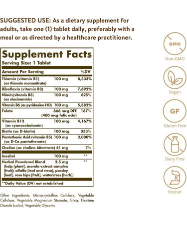 Solgar B-Complex 100 - 250 Tablets | Premium Energy & Stress Support - Buy Online on GoSupps.com