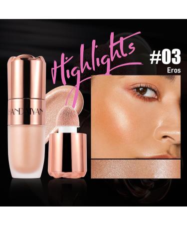  Beliky Girl Liquid highlighter face bronzer with pillow applicator natural shimmer finish light cream and gradient brightening face makeup #Eros - Buy Online on GoSupps.com