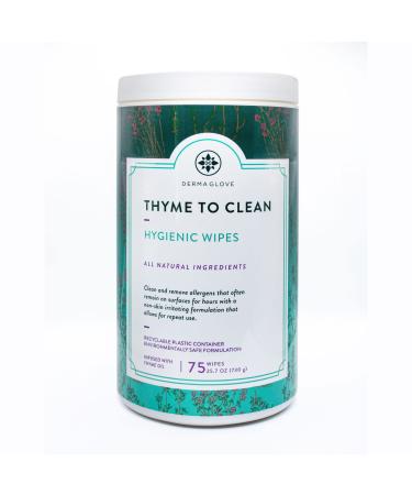 THYME TO CLEAN by DERMAGLOVE - All-Natural hygienic wipes for hard surfaces. THYME TO CLEAN forms barrier reducing cross-contamination for hours plant-based great for high touch surfaces. (75 ct)
