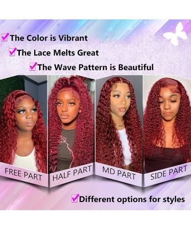BeautyGrace 26Inch Burgundy Human Hair Lace Front Wig - Brazilian Virgin Deep Wave 99J Red Color | 13x4 Frontal Wig 26 Inch - Buy Online on GoSupps.com