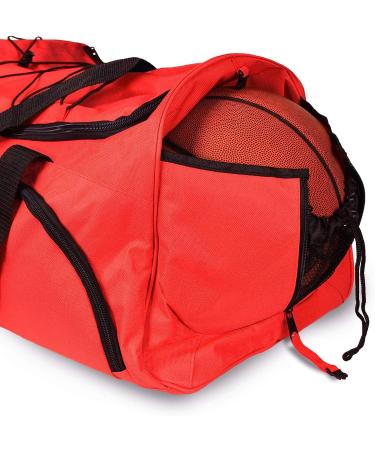 DALIX 24" The Dagger Basketball Duffle Bag Sports Shoe Ball Holder Duffel w Shoulder Strap and Water Bottle Holder Red-Black - Buy Online on GoSupps.com
