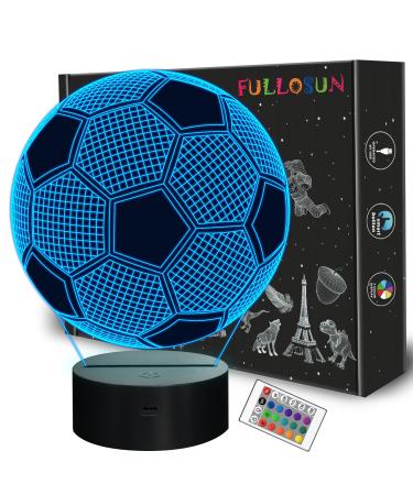 FULLOSUN Kids Night Light Football 3D Optical Illusion Lamp with Remote Control 16 Colors Changing Soccer Birthday Xmas Valentine's Day Gift Idea for Sport Fan Boys Girsl