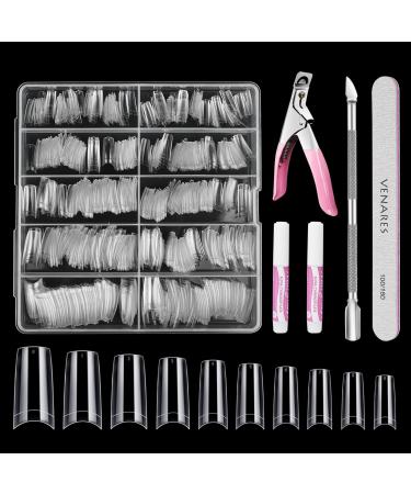 Gel Nail Tips Venares 500 Pieces Acrylic Nail Tips 10 Sizes Clear False Nails with Glue Nail Clippers Cuticle Pusher Nail Files for Acrylic and Gel Nails Square Nail Tips for Gel Nails transparent - Buy Online on GoSupps.com