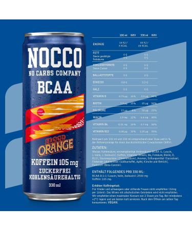 Nocco BCAA Energy Drink 24 Pack - Sugar-Free Vegan Caffeine Drink with Amino Acids & Vitamins - Peach Flavor - Summer Edition 330ml - Buy Online on GoSupps.com